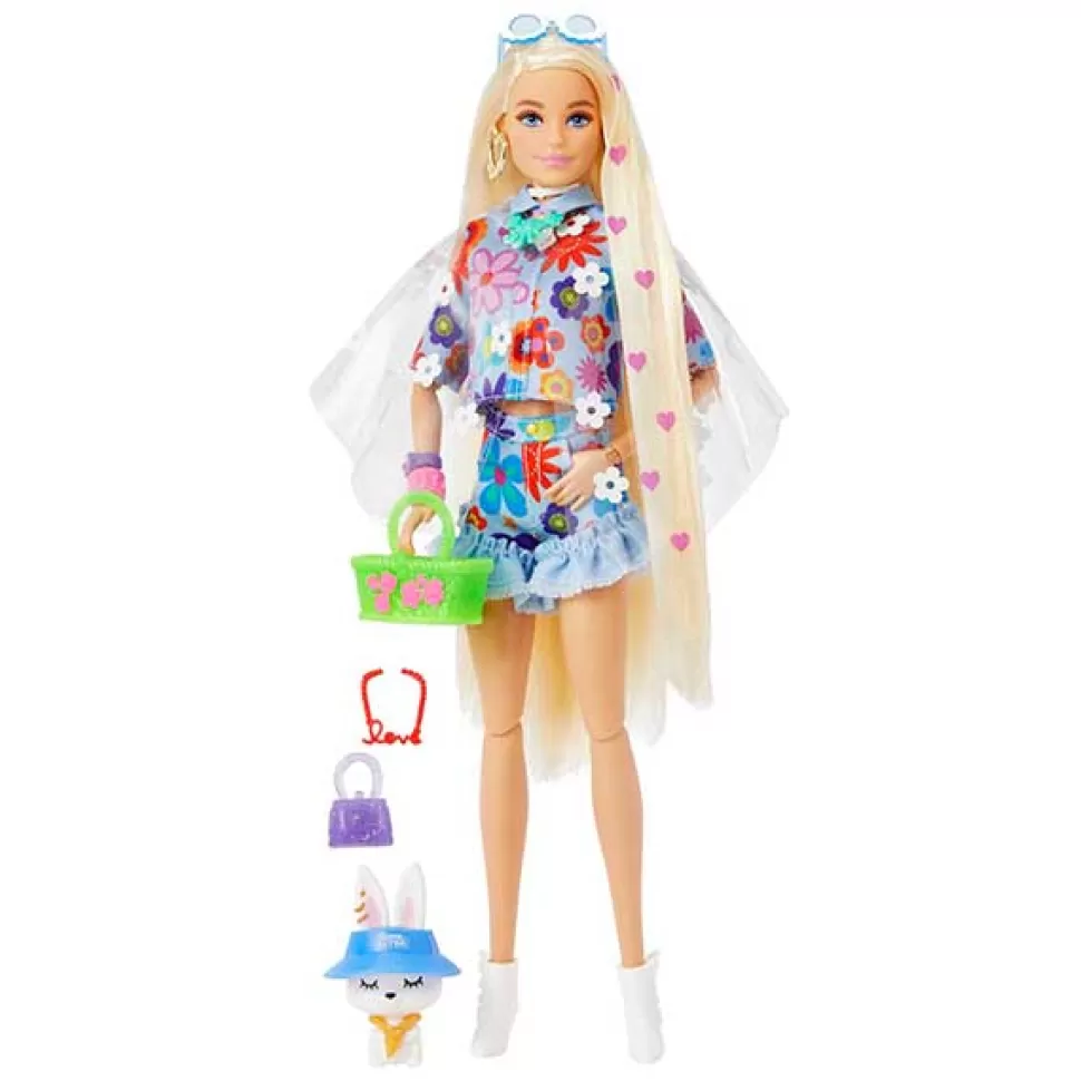 Flash Sale Brinquedos Barbie Barbie Extra Boneca Loira Articulada Com Roupa De Flores