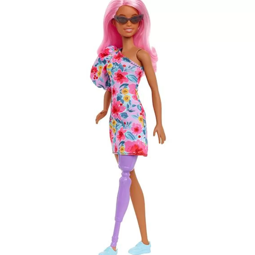 Discount Brinquedos Barbie Barbie Fashionista Boneca Vestido Floral De Um Ombro Com Protese De Perna