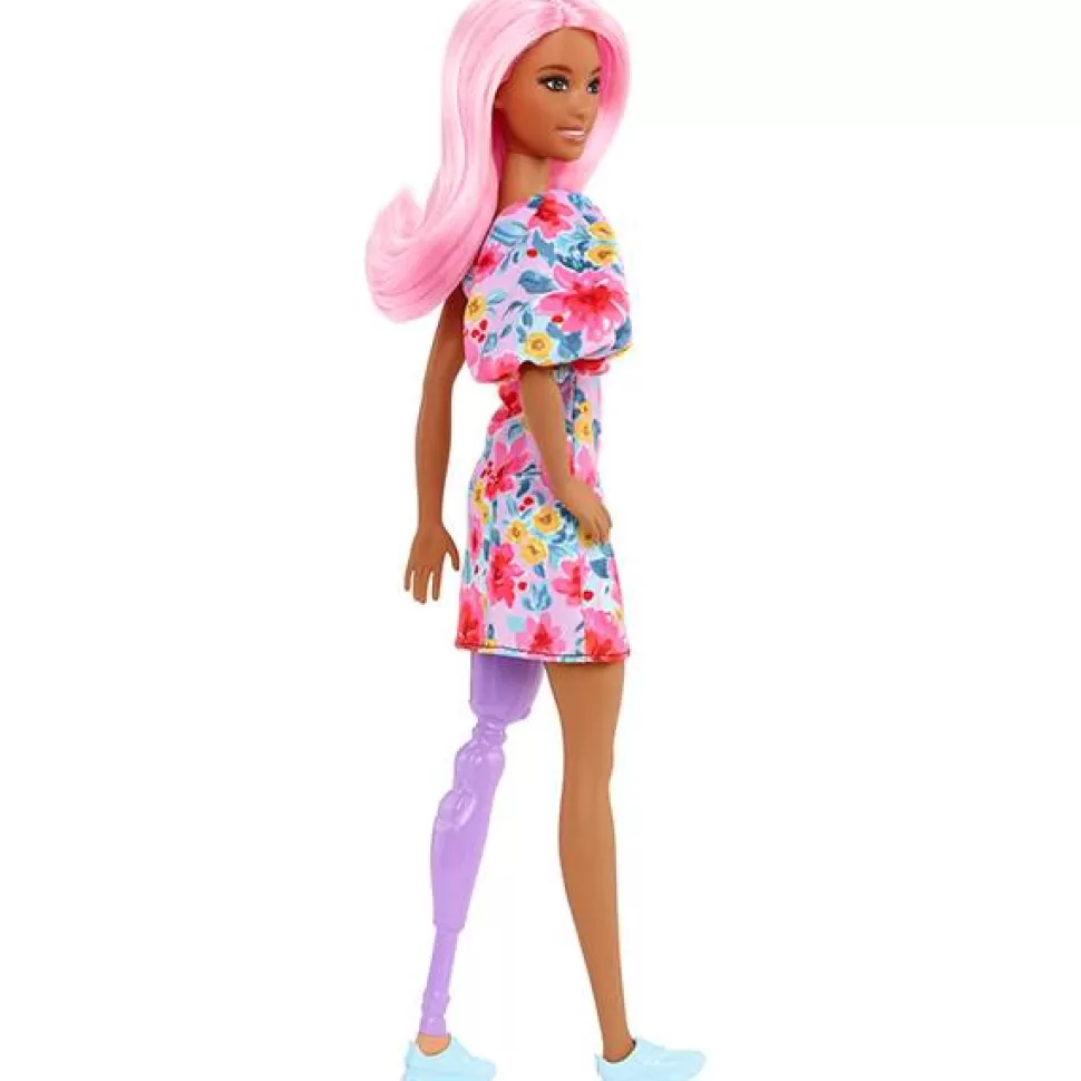 Discount Brinquedos Barbie Barbie Fashionista Boneca Vestido Floral De Um Ombro Com Protese De Perna