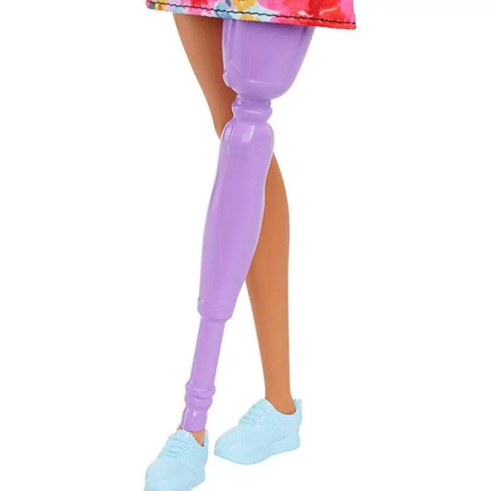 Discount Brinquedos Barbie Barbie Fashionista Boneca Vestido Floral De Um Ombro Com Protese De Perna
